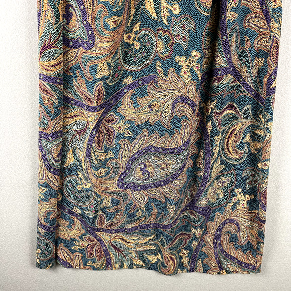 VTG Chez California Paisley Dress Women Large Jewel Tone Pearl Button 70s 80s - Picture 3 of 14